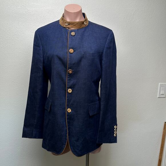 Windsor Men’s Stand-Collar Blue Blazer US 34 (EU 44) Suede Trim - Picture 5 of 15